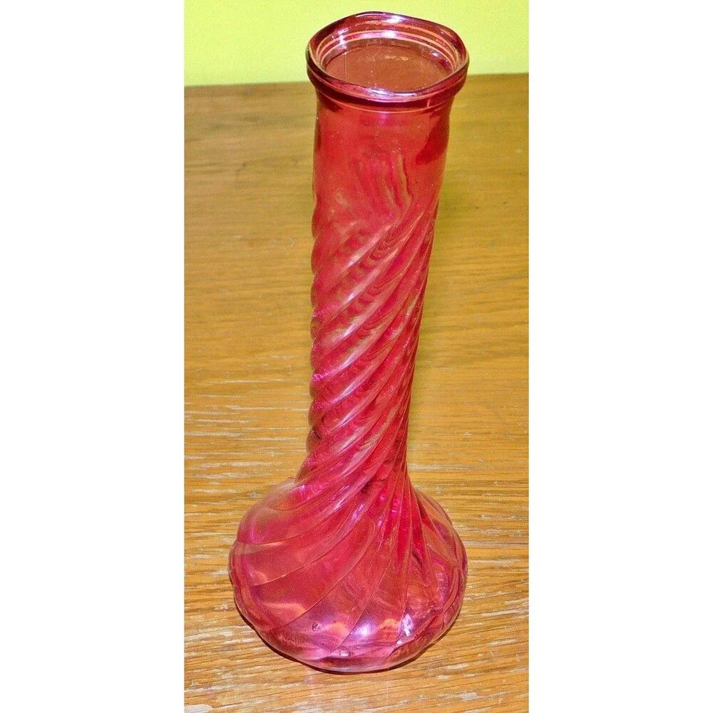 ZGS Cranberry Glass Twisted Swirl Bud Vase